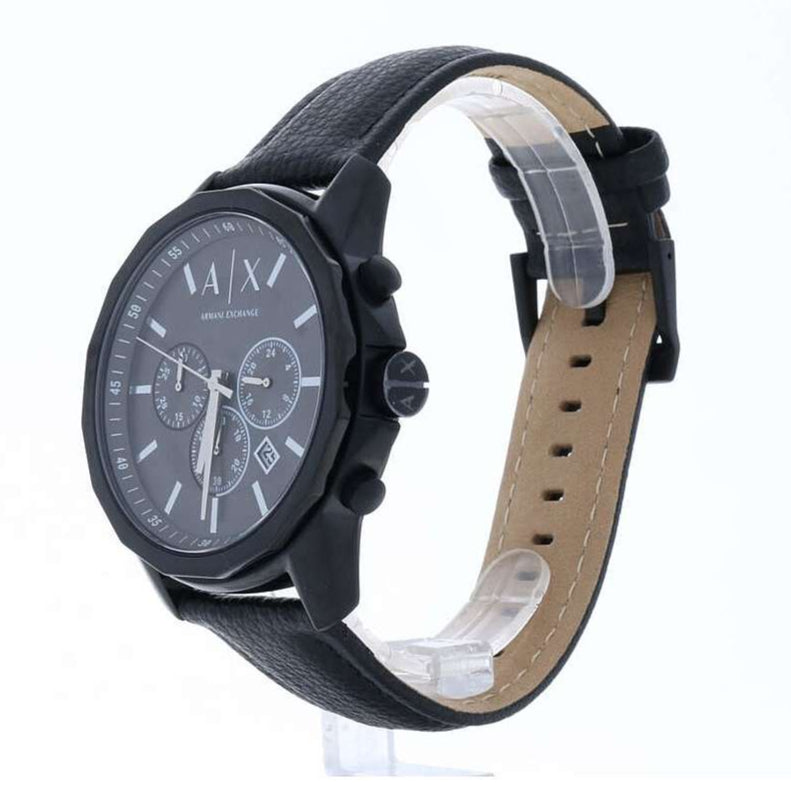 Armani Exchange Banks Chronograph Black Dial Black Leather Strap Watch For Men - AX1724