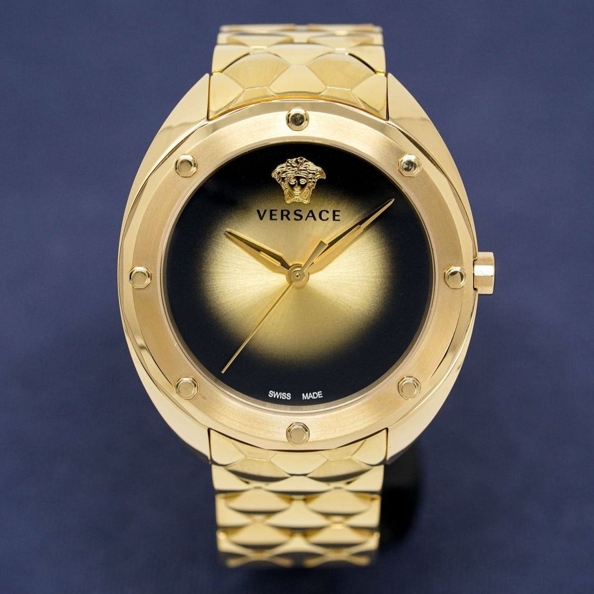 Versace Shadov Quartz Gold Dial Gold Steel Strap Watch for Women - VEBM00618