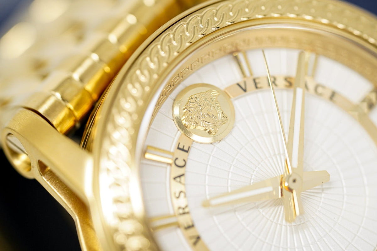 Versace Code Quartz Silver Dial Gold Steel Strap Watch For Men - VEPO00420