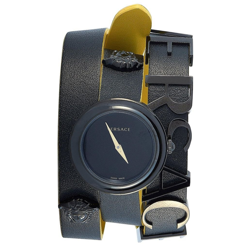 Versace V-Flare Quartz Black Dial Black Leather Strap Watch for Women - VEBN00518