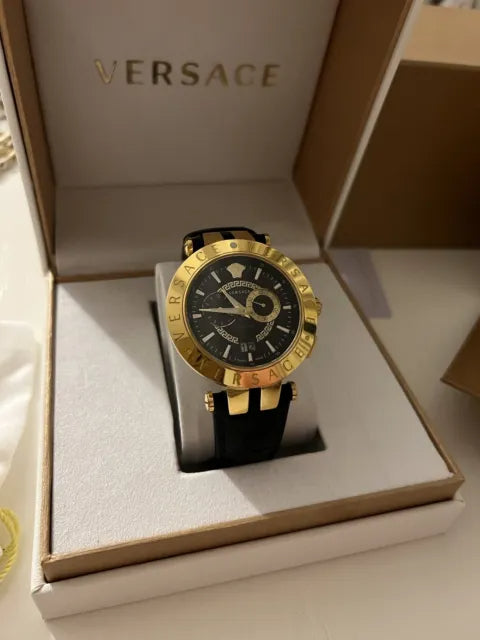 Versace V-Race Quartz Black Dial Black Leather Strap Watch For Men - VEBV00119