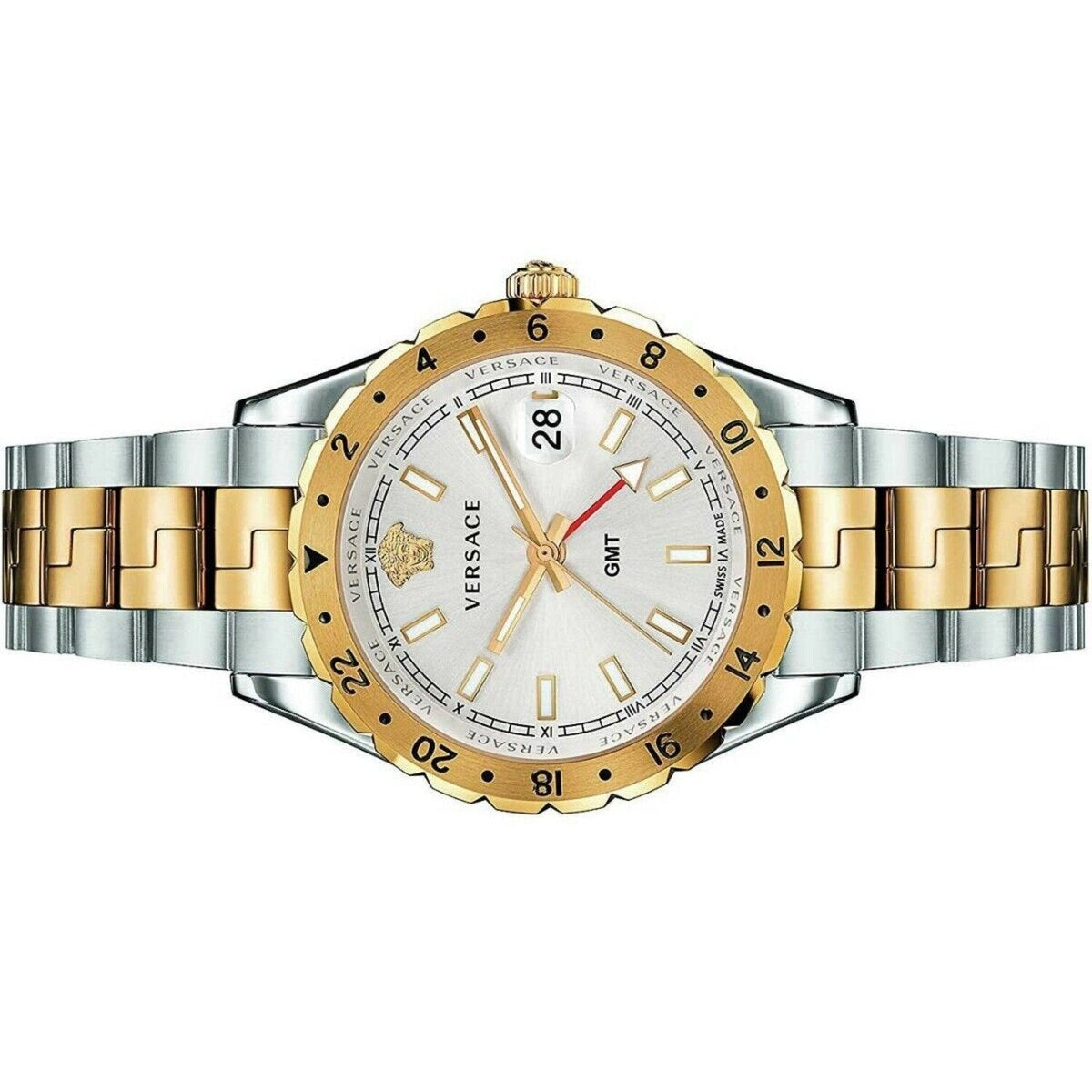 Versace Hellenyium GMT Silver Dial Two Tone Steel Strap Watch for Men - V11030015