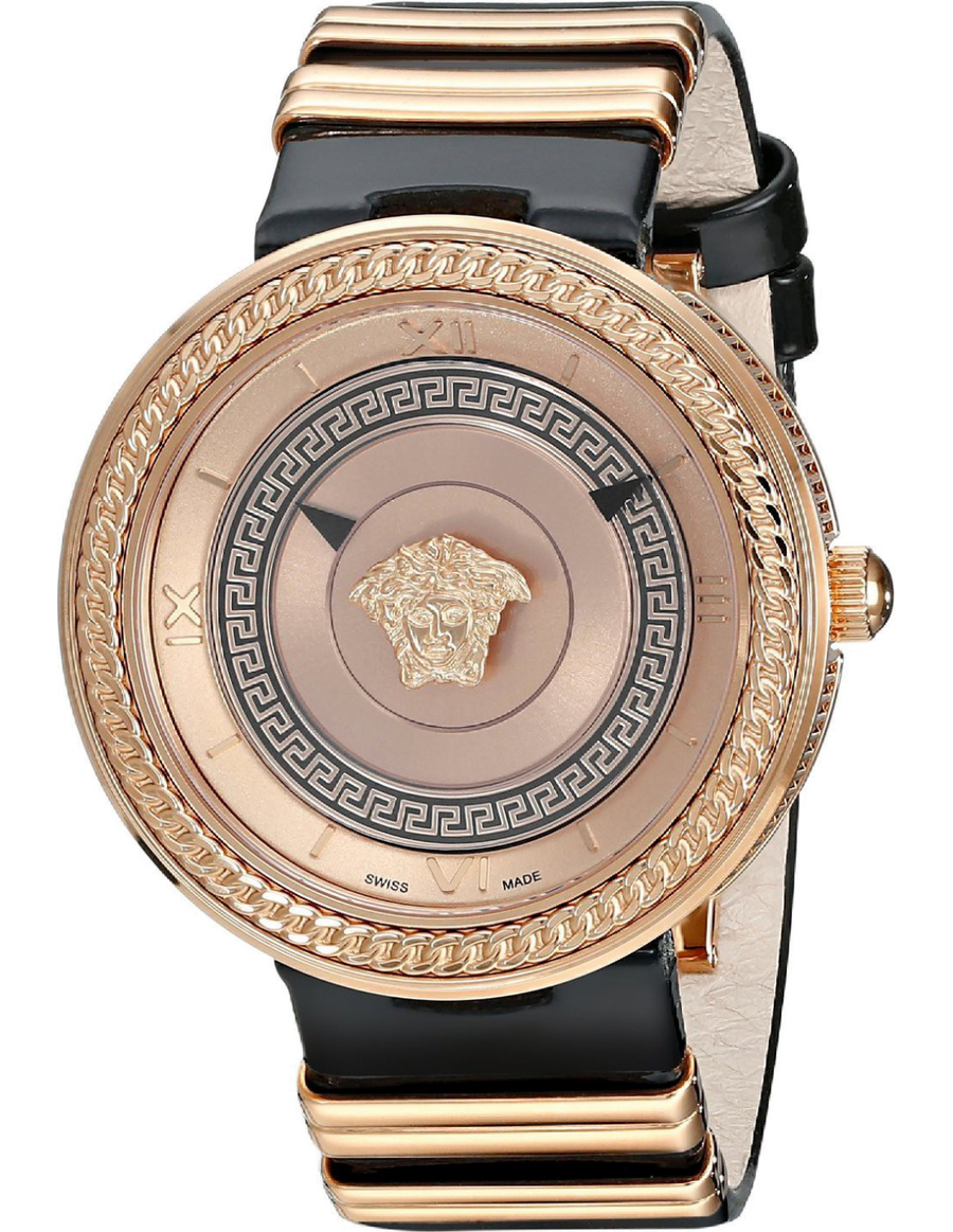 Versace V Metal Icon Gold Dial Black & Gold Strap Watch for Women - VLC030014