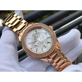 Bulova Crystal Silver Dial Rose Gold Steel Strap Watch for Women - 97N101