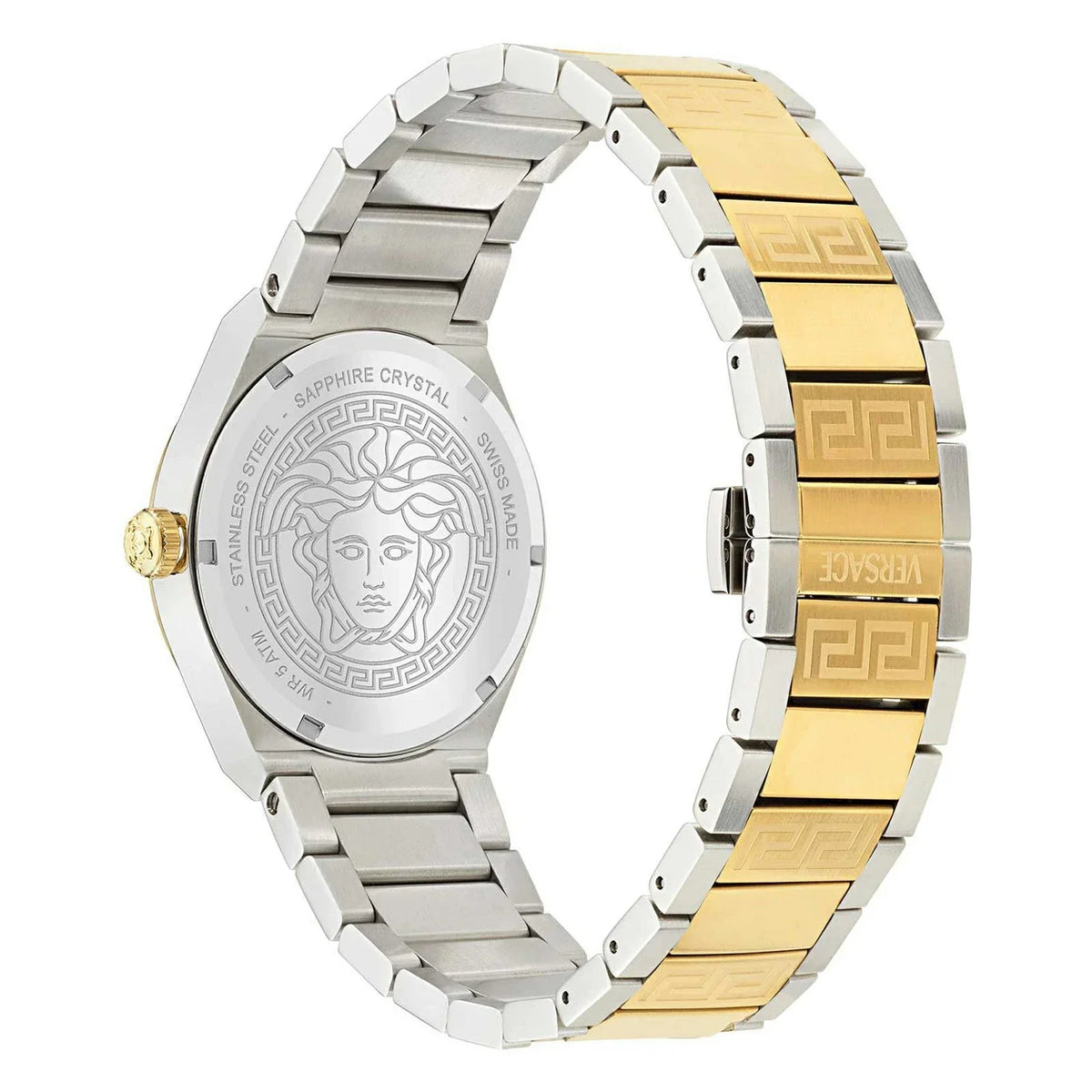 Versace V-Auria Quartz Green Dial Two Tone Steel Strap Watch for Men - VE0F00425