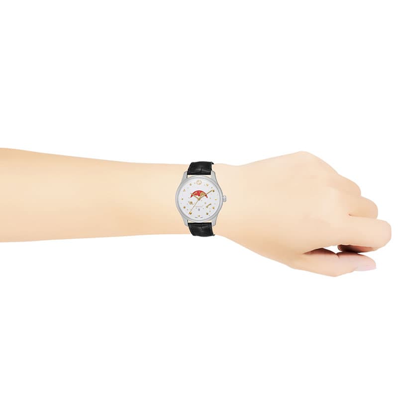 Gucci G-Timeless Sapphire Crystal White Dial Black Leather Strap Unisex Watch - YA126325