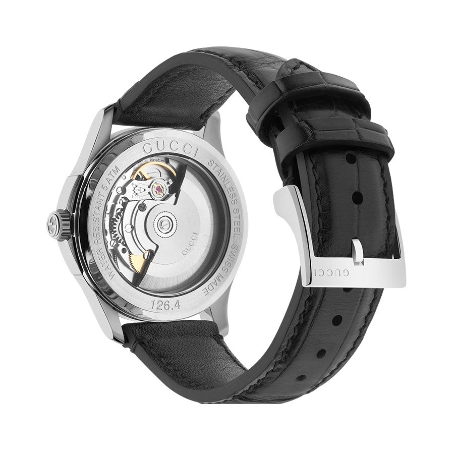 Gucci G Timeless Automatic Black Dial Black Leather Strap Watch For Women - YA126469