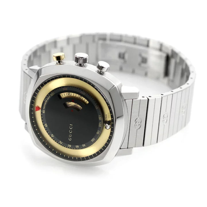 Gucci Grip Chronograph Disney Black Dial Silver Steel Strap Watch For Men - YA157307