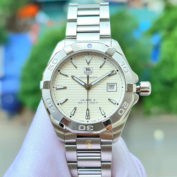Tag Heuer Aquaracer Automatic White Dial Silver Steel Strap Watch for Men - WAY2111.BA0928