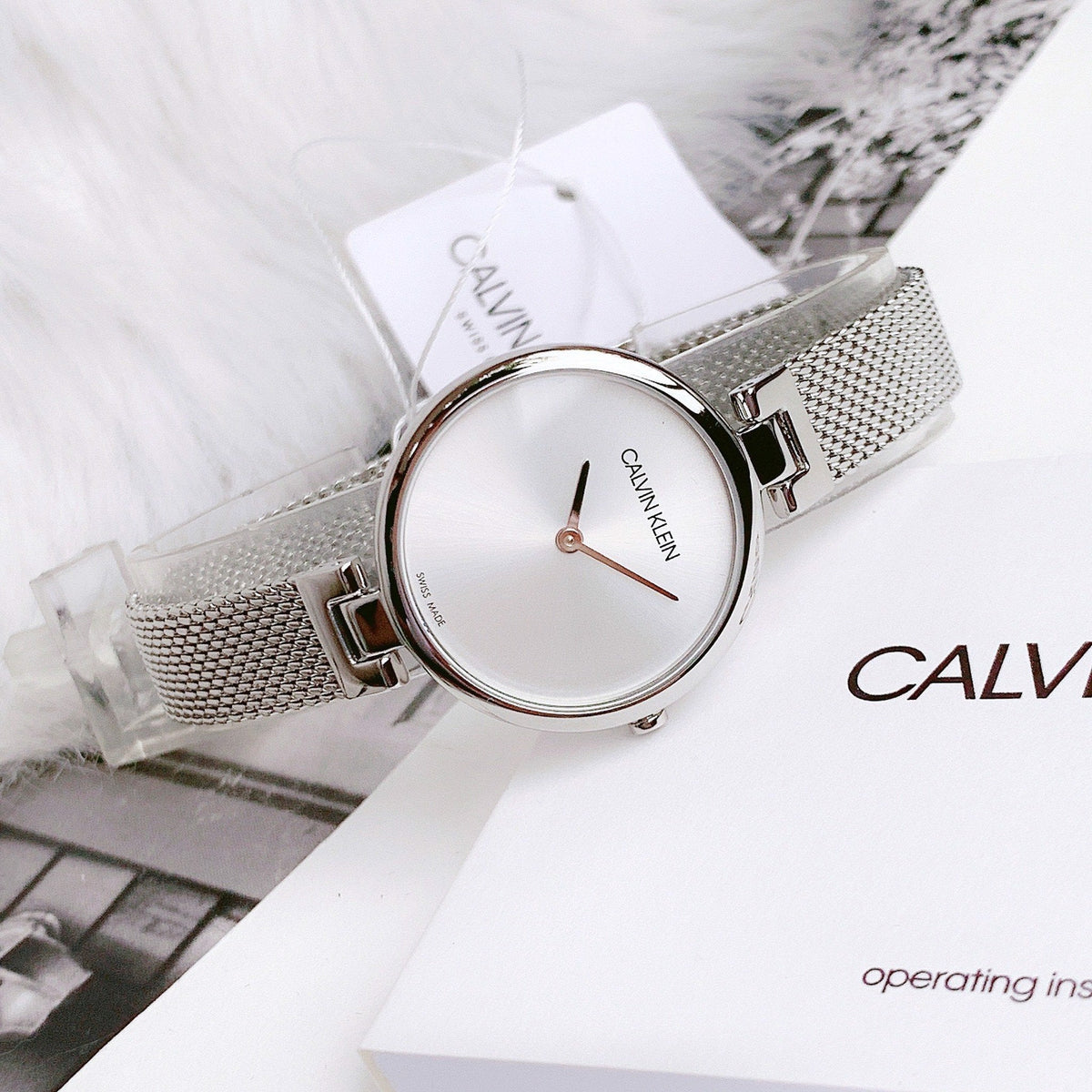 Calvin Klein Authentic White Dial Silver Mesh Bracelet Watch for Women - K8G23126