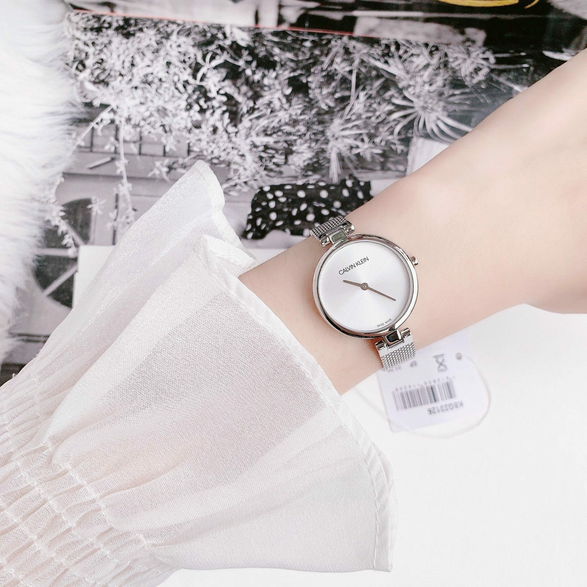 Calvin Klein Authentic White Dial Silver Mesh Bracelet Watch for Women - K8G23126