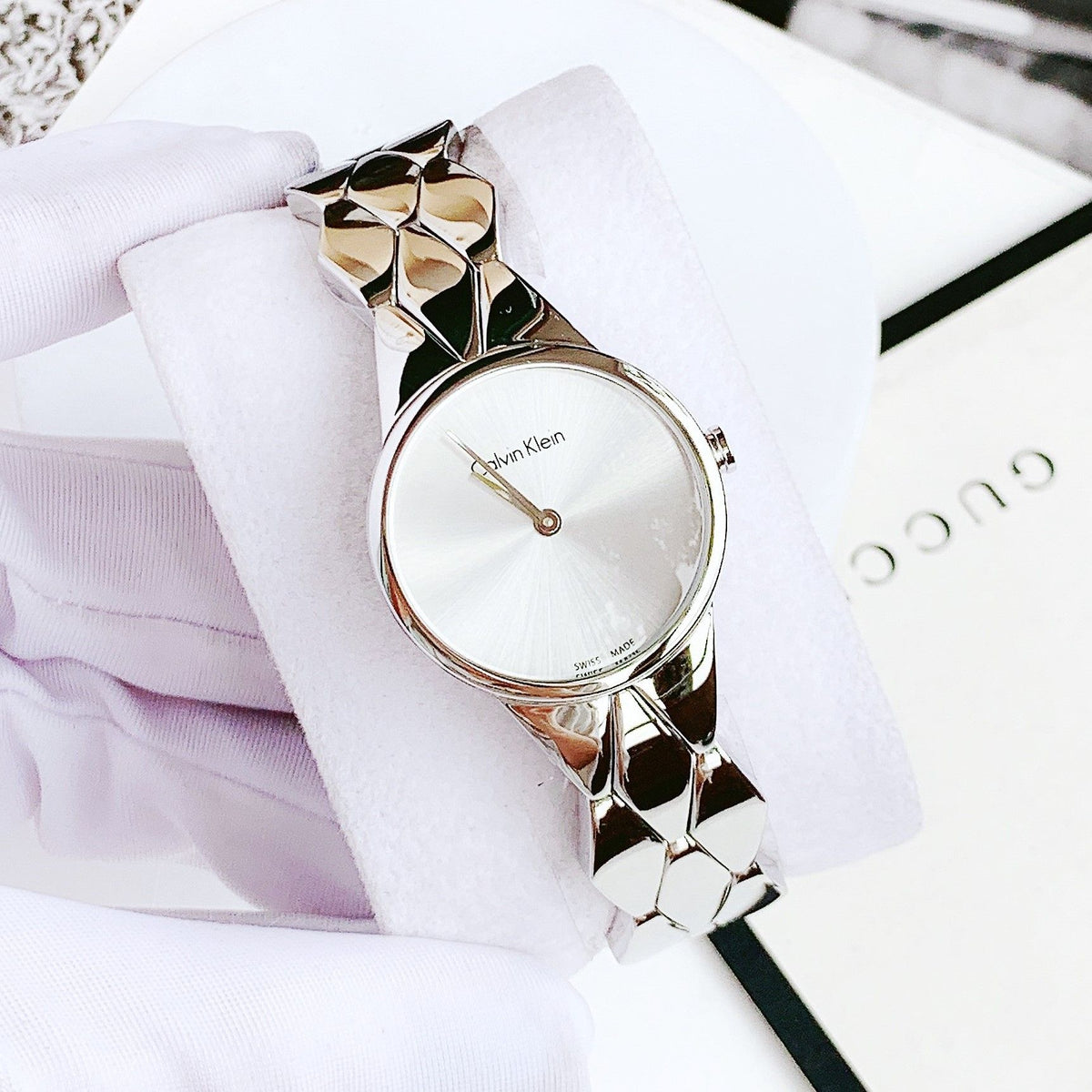 Calvin Klein Snake Silver Dial Silver Steel Strap Watch For Women - K6E23146