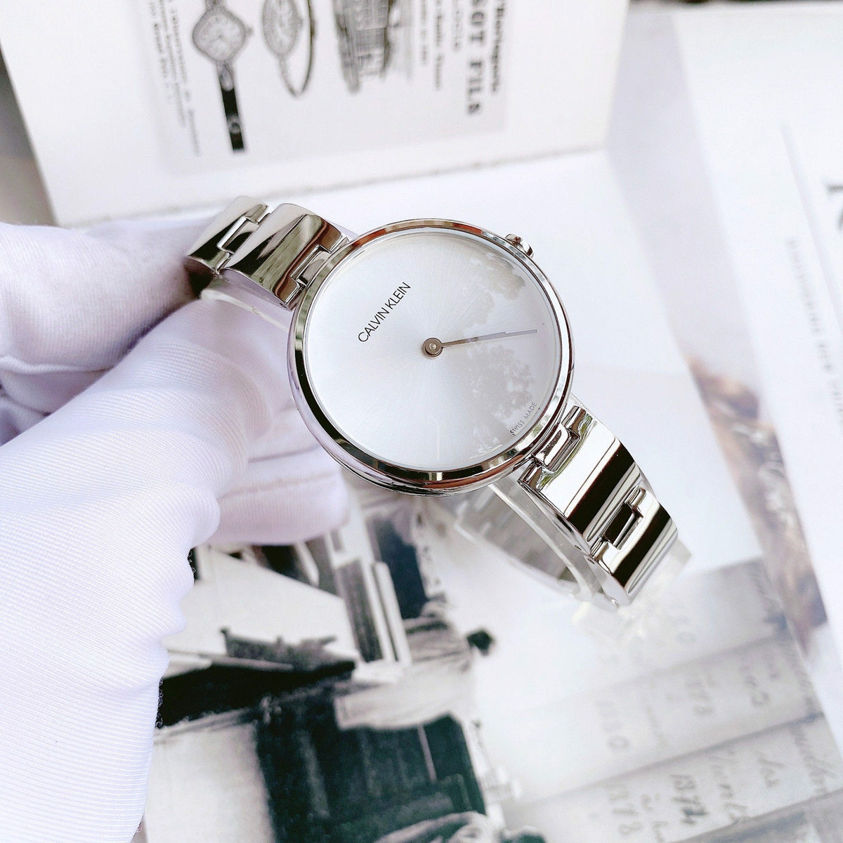 Calvin Klein Wavy Silver Dial Silver Steel Strap Watch for Women - K9U23146