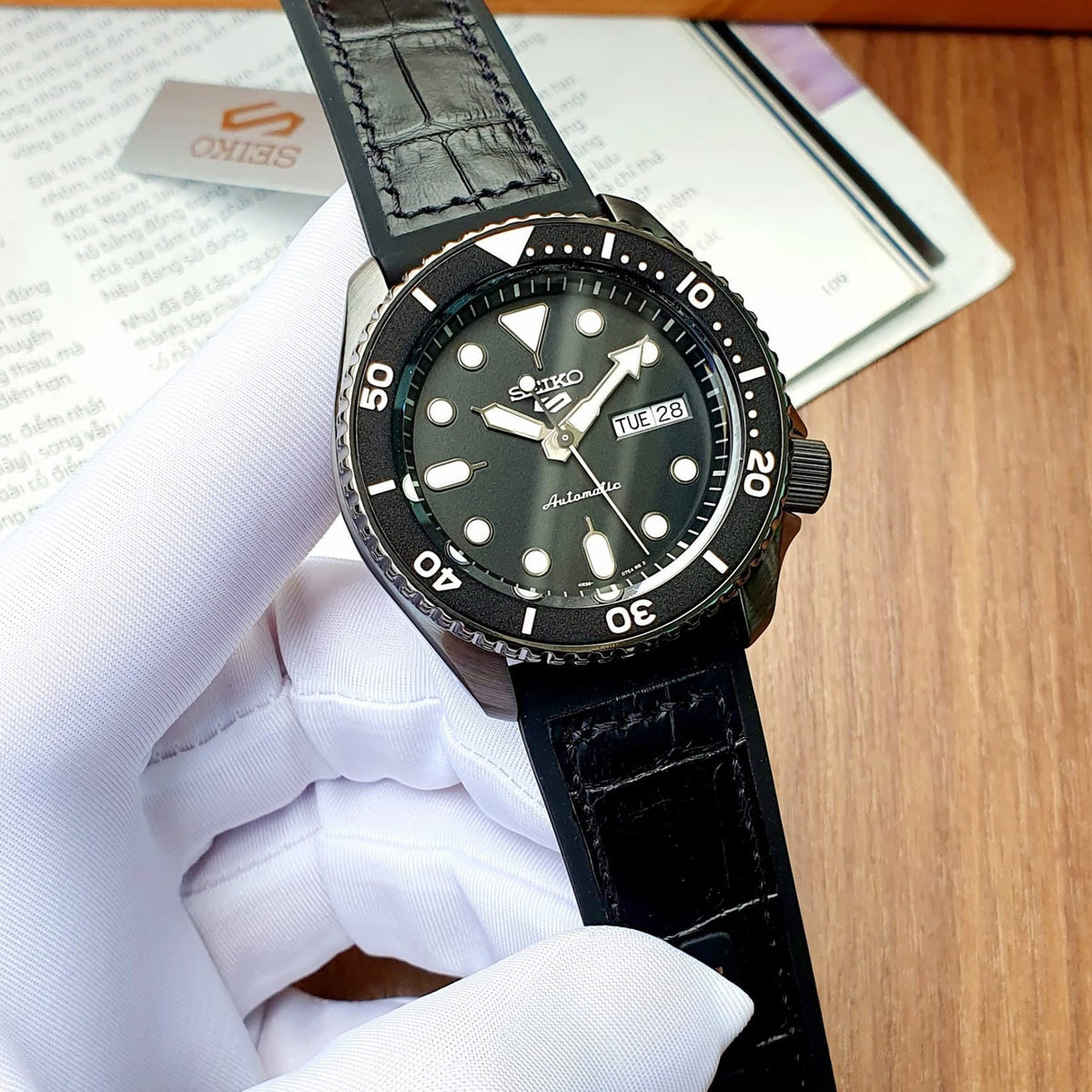 Seiko 5 Sport Automatic Black Dial Black Silicone Strap Watch For Men - SRPD65K3